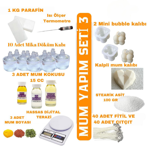 ✨ Mum Başlangıç Paketi - 3 | Evde Kendi Mumunu Yap! | Soya Wax, Fitil, Esans ve Kalıplı Set ✨